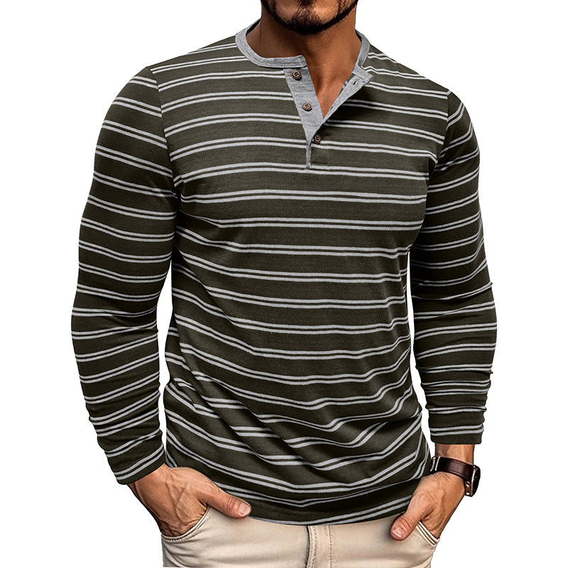 Clearance sale 70% off - Men’s High-Quality Cotton Striped Henley Button Shirt