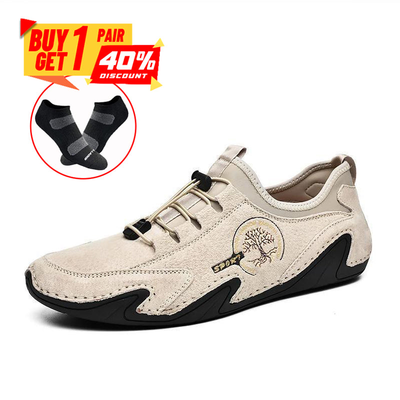 Men Lightweight Comfy Leather Driving Shoes Non-Slip Casual Shoes Breathable Loafers
