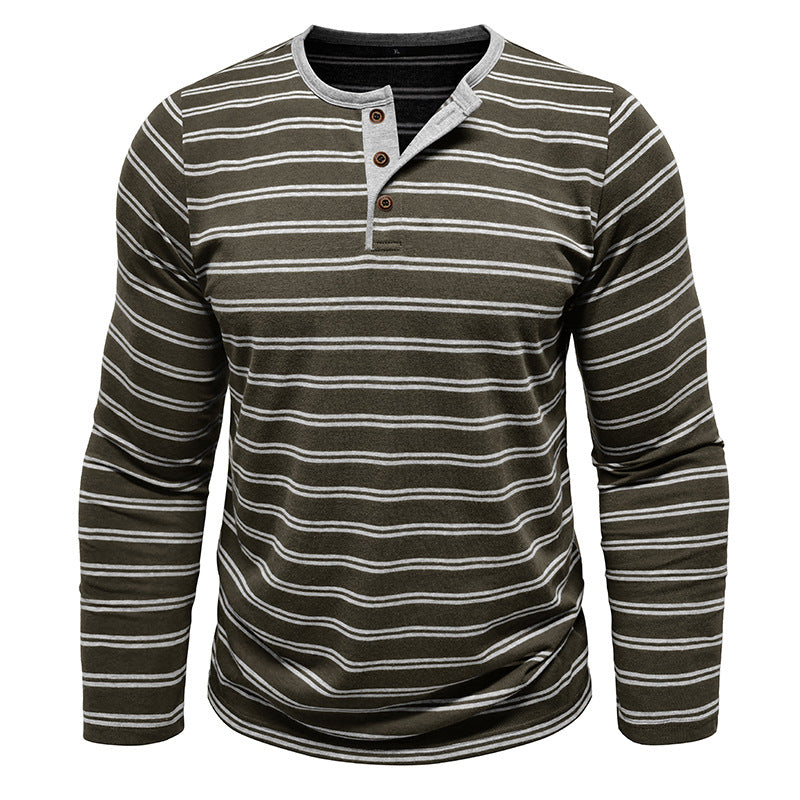 Clearance sale 70% off - Men’s High-Quality Cotton Striped Henley Button Shirt
