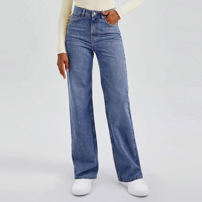 Women's Slouchy Denim High Waist Multi-Pocket Wide Leg Jeans