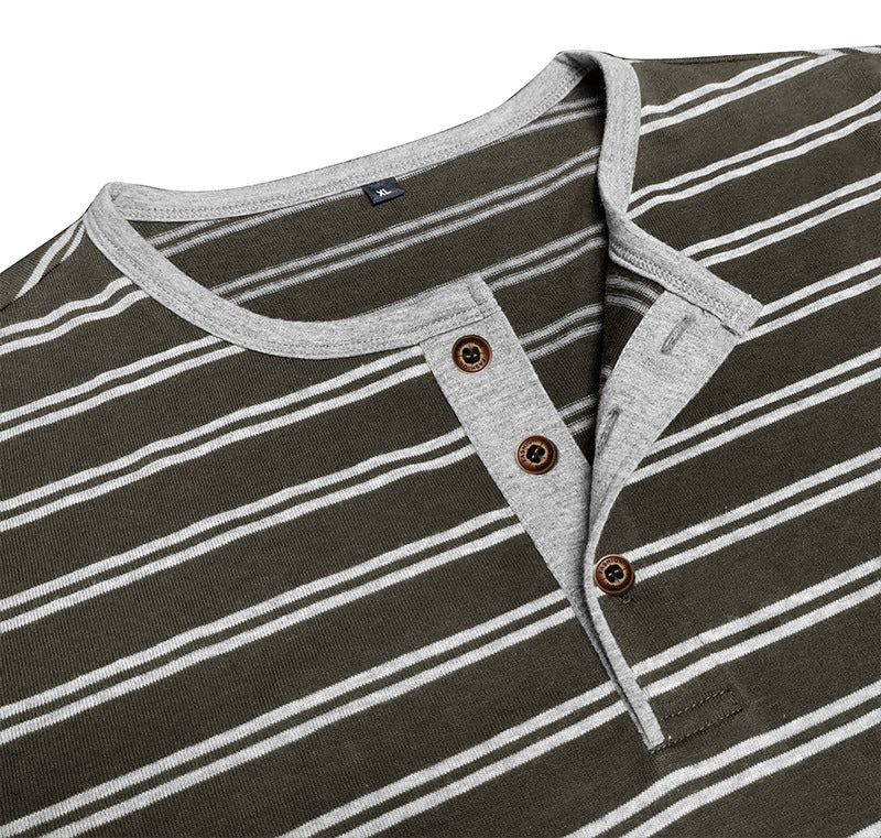 Clearance sale 70% off - Men’s High-Quality Cotton Striped Henley Button Shirt