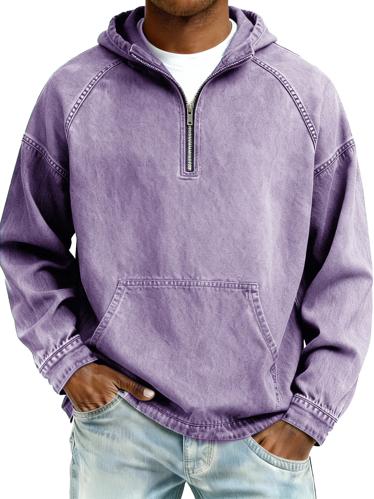 Limited-Time Deal: Save 50% Today!Men's Retro Fashion Distressed Raglan Sleeve Pocket Hooded Sweatshirt