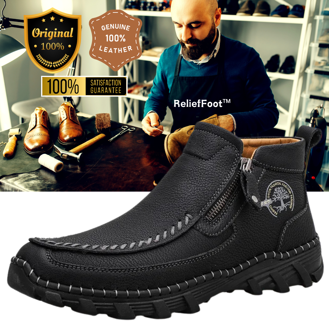 ReliefFootTM Men's Vintage Casual Soft And Breathable Side Zipper Cowhide Leather Boots