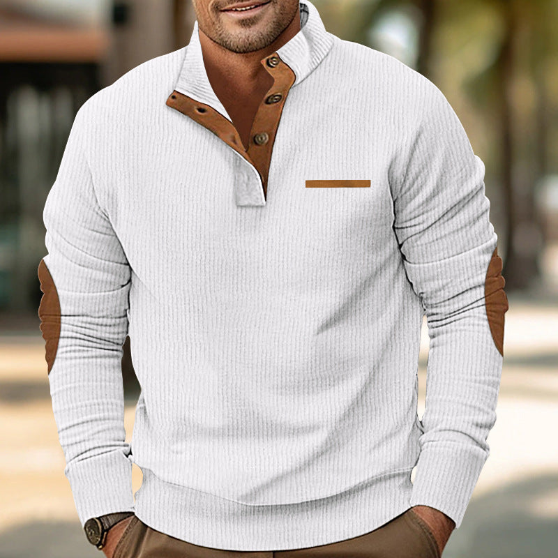 Men's stand collar long sleeve corduroy colorblock sweatshirt
