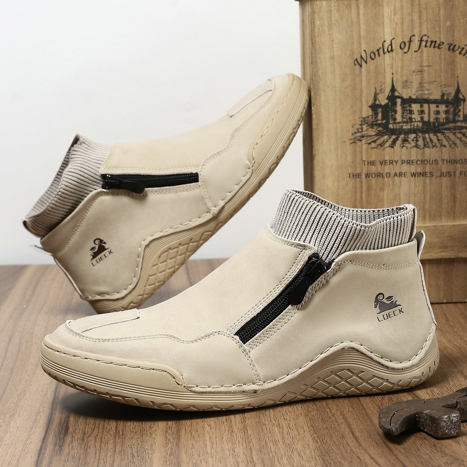ReliefFootTM⏰Promotion - 70% OFF🔥 Men's Handcrafted Genuine Leather Orthopedic Zipper Boots with Easy-Wear Knit Sock (Waterproof)