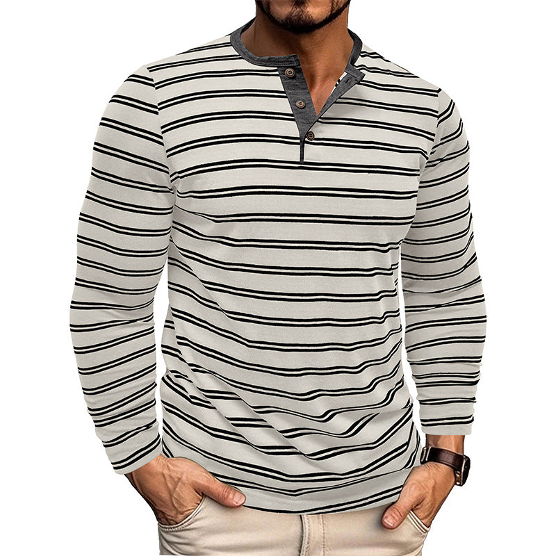 Clearance sale 70% off - Men’s High-Quality Cotton Striped Henley Button Shirt