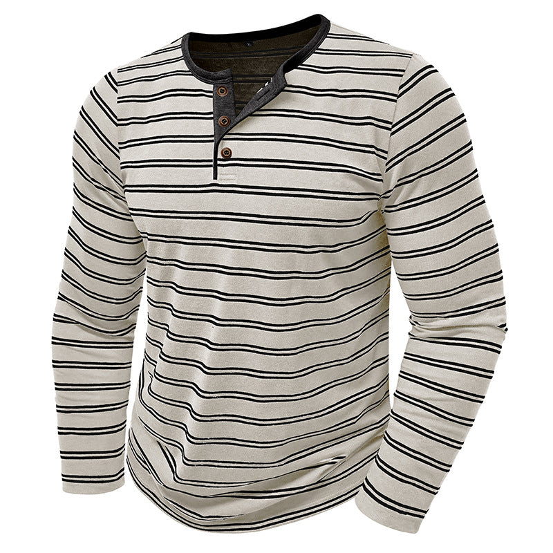 Clearance sale 70% off - Men’s High-Quality Cotton Striped Henley Button Shirt