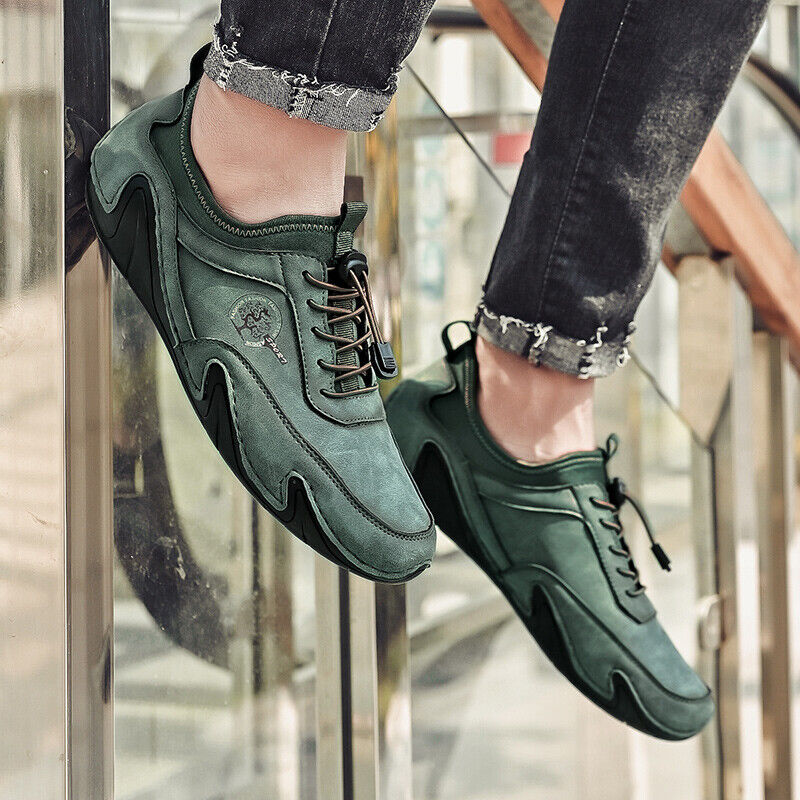 Men Lightweight Comfy Leather Driving Shoes Non-Slip Casual Shoes Breathable Loafers