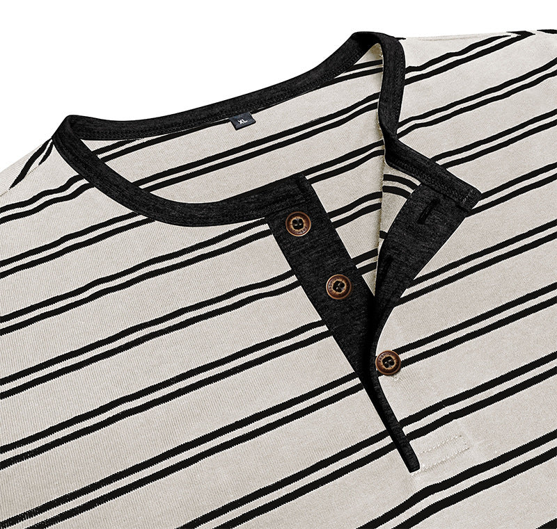 Clearance sale 70% off - Men’s High-Quality Cotton Striped Henley Button Shirt