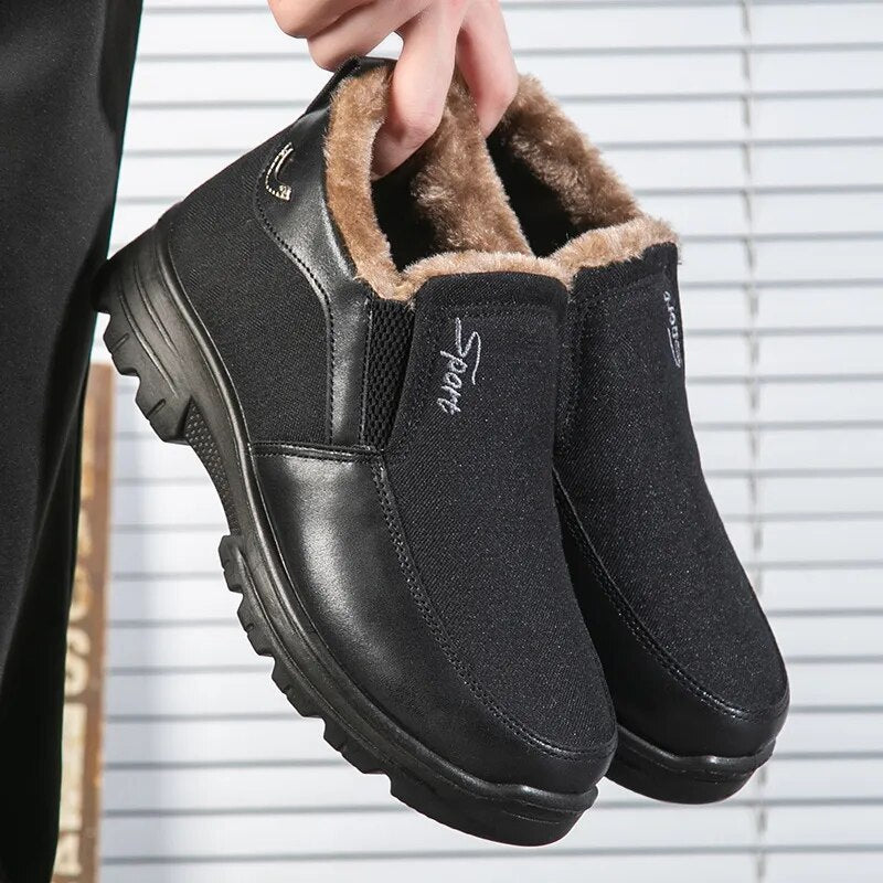 Men's Winter Fleece Waterproof Warm Non-Slip Orthopedic Shoes Snow Ankle Boots (Medical Certification)