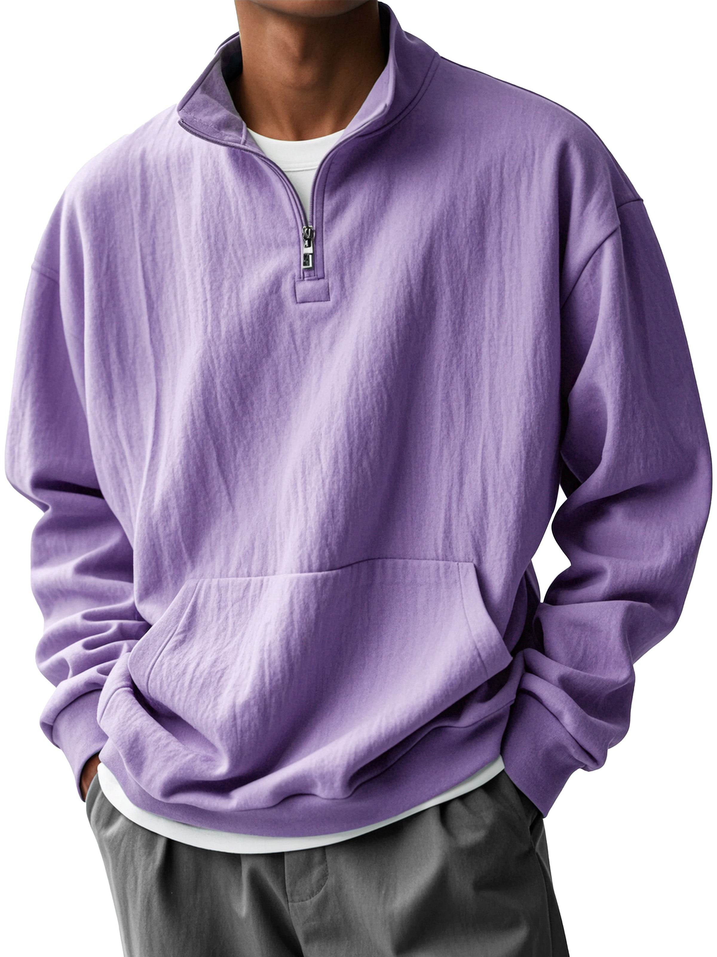 Men's Fashionable Half-Zip Pocket Stand Collar Sweatshirt