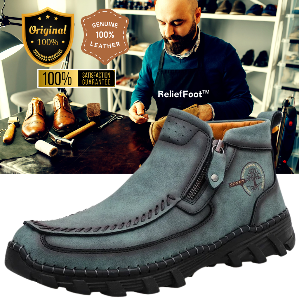 ReliefFootTM Men's Vintage Casual Soft And Breathable Side Zipper Cowhide Leather Boots