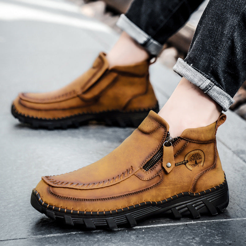 ReliefFootTM Men's Vintage Casual Soft And Breathable Side Zipper Cowhide Leather Boots