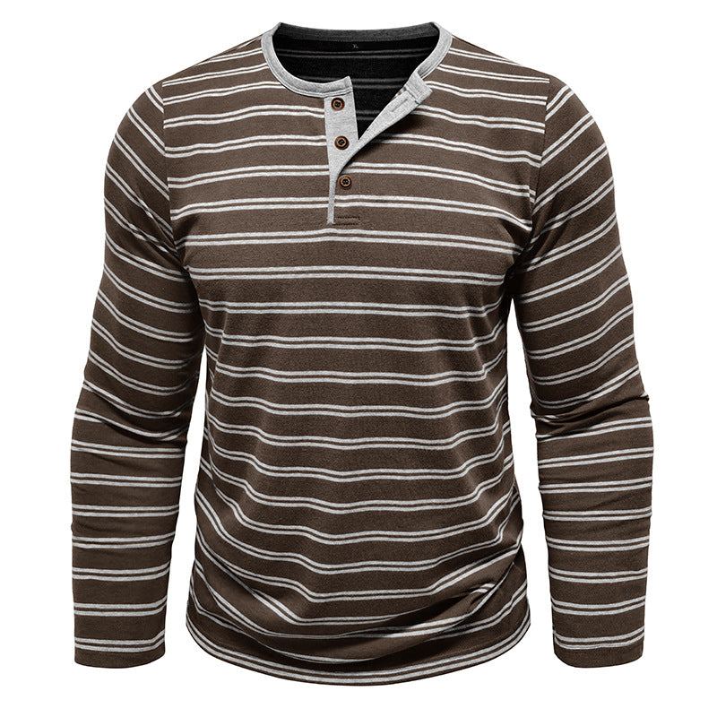 Clearance sale 70% off - Men’s High-Quality Cotton Striped Henley Button Shirt