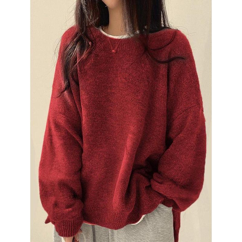 Women's Drop Shoulder Split Hem Sweater, Chic Casual Long Sleeve Round Neck Jumper