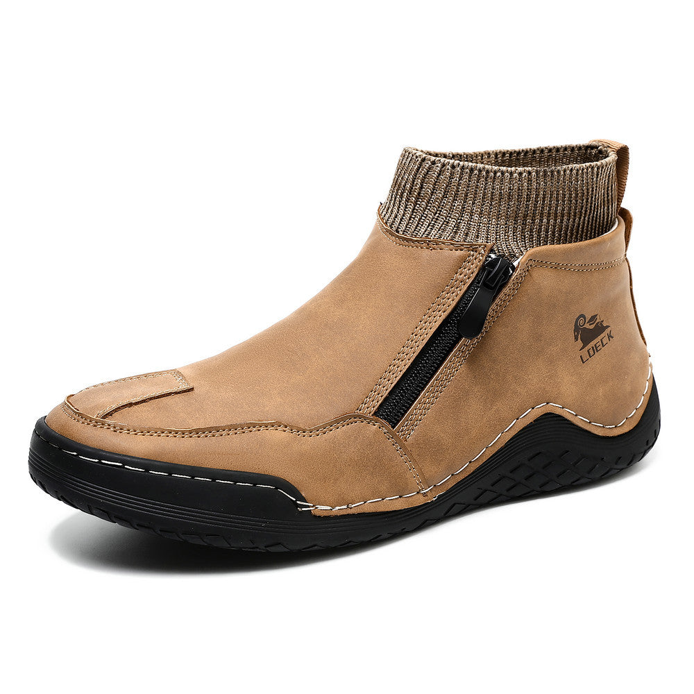 ReliefFootTM⏰Promotion - 70% OFF🔥 Men's Handcrafted Genuine Leather Orthopedic Zipper Boots with Easy-Wear Knit Sock (Waterproof)