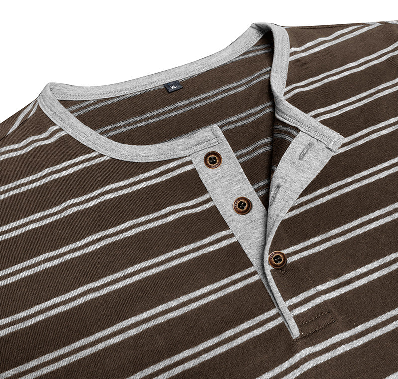 Clearance sale 70% off - Men’s High-Quality Cotton Striped Henley Button Shirt