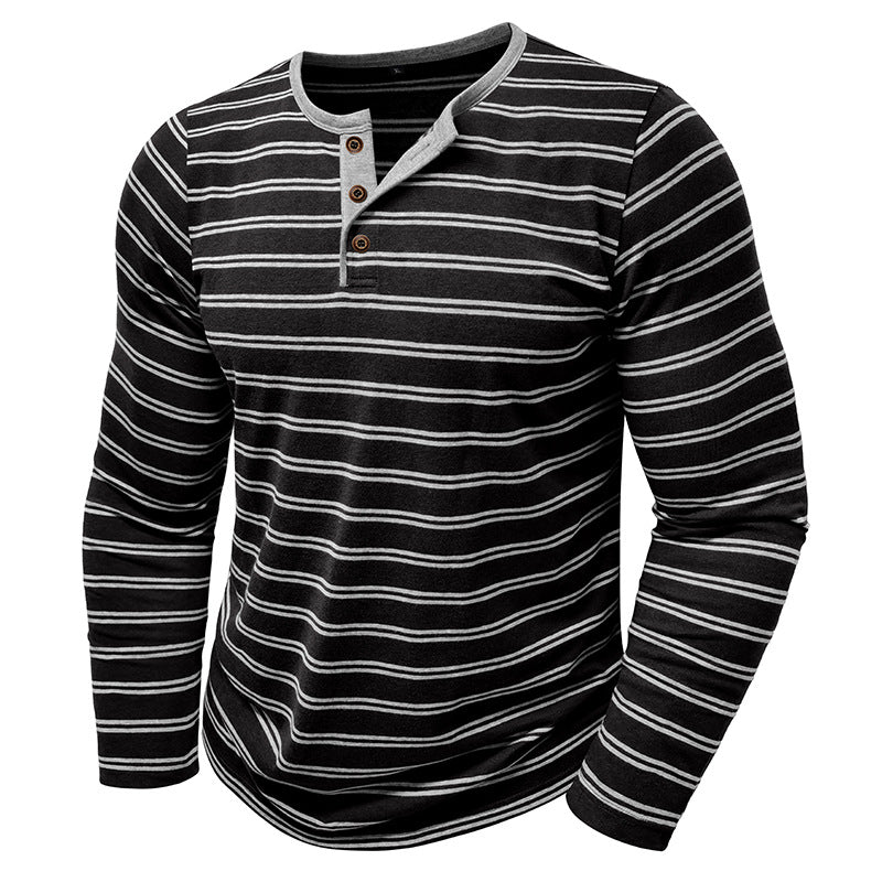 Clearance sale 70% off - Men’s High-Quality Cotton Striped Henley Button Shirt