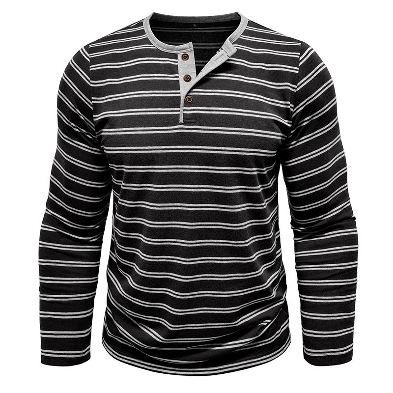 Clearance sale 70% off - Men’s High-Quality Cotton Striped Henley Button Shirt