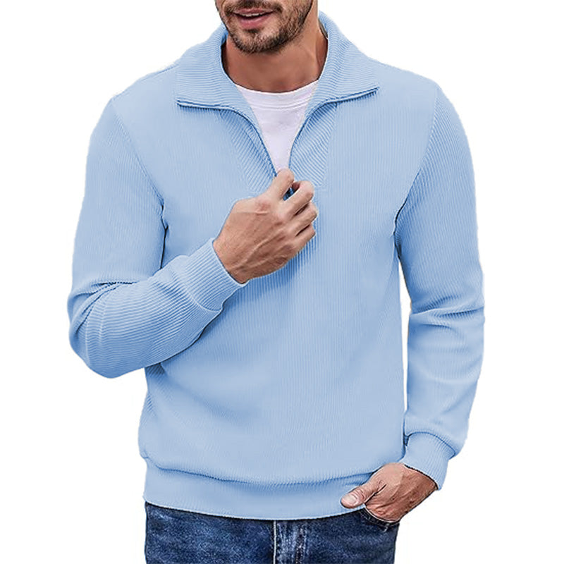 Men's New Polo Neck Quarter Zip Sport Long Sleeve Sweater