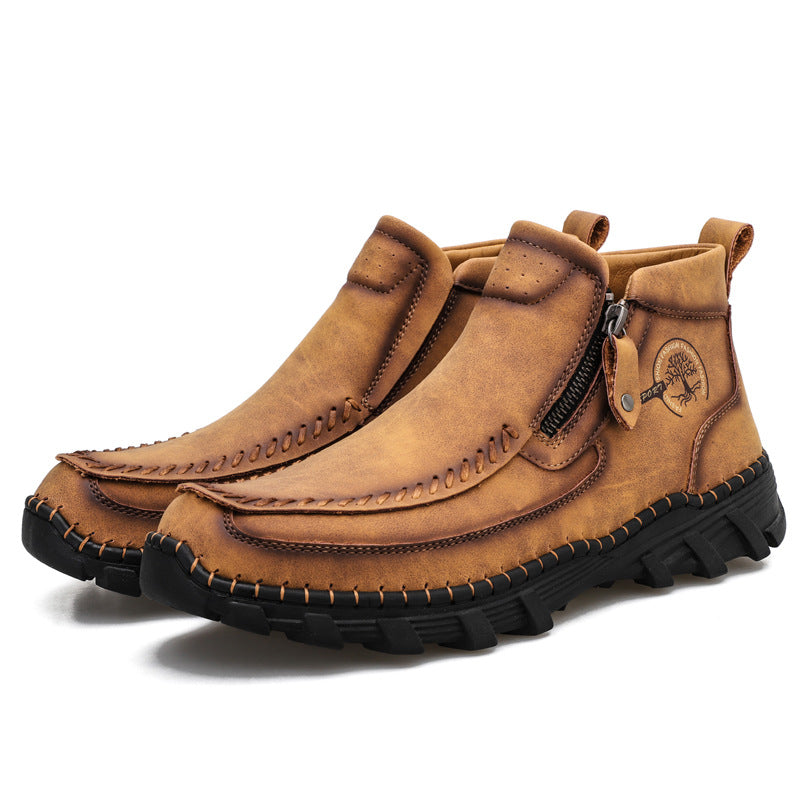 ReliefFootTM Men's Vintage Casual Soft And Breathable Side Zipper Cowhide Leather Boots