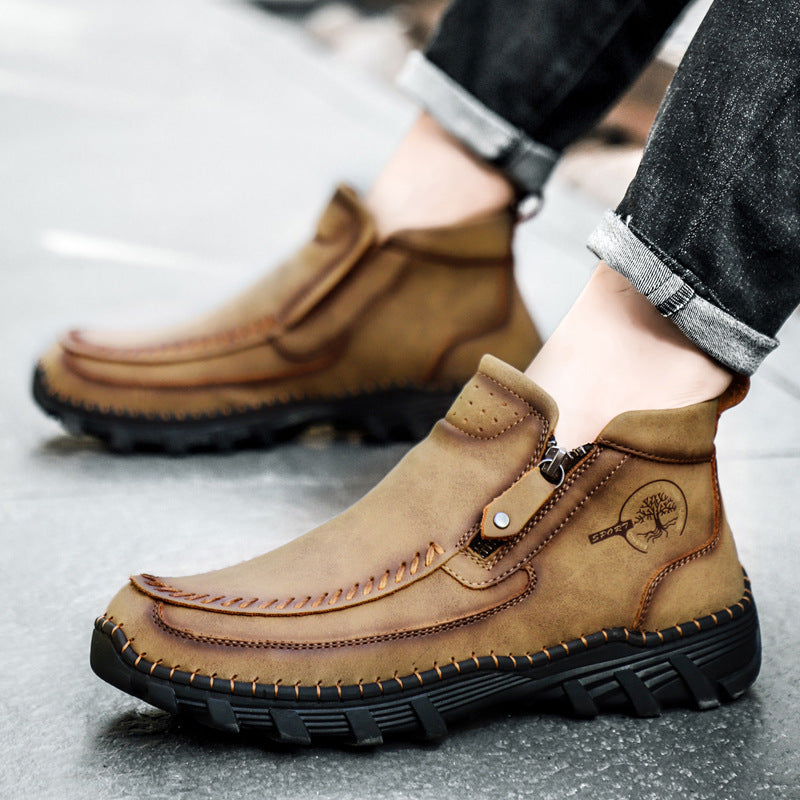 ReliefFootTM Men's Vintage Casual Soft And Breathable Side Zipper Cowhide Leather Boots