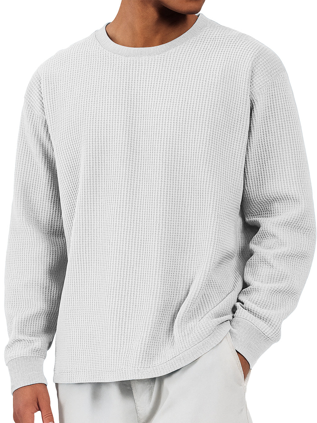 Men's Casual Waffle Crew Neck Comfortable Long Sleeve T-shirt