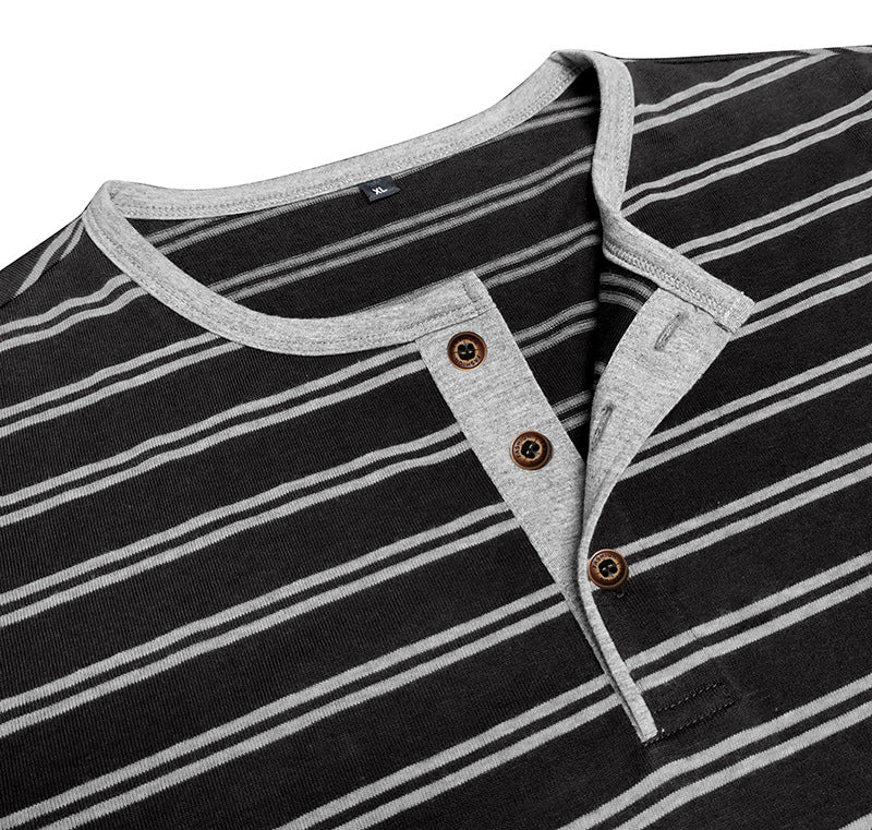 Clearance sale 70% off - Men’s High-Quality Cotton Striped Henley Button Shirt