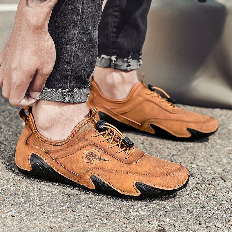 Men Lightweight Comfy Leather Driving Shoes Non-Slip Casual Shoes Breathable Loafers