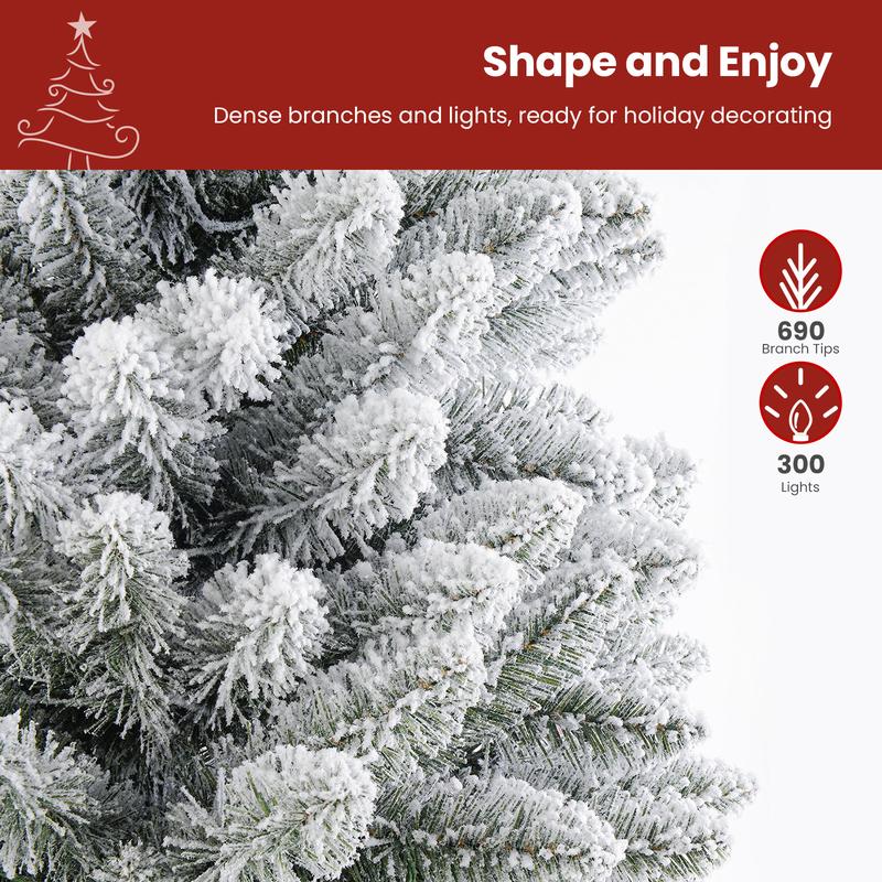 4/ 5/ 6/ 7.5/ 9FT Pre-lit Snow Flocked Slim Christmas Tree Snow Flocked Branches, Ideal Pencil Tree Decoration