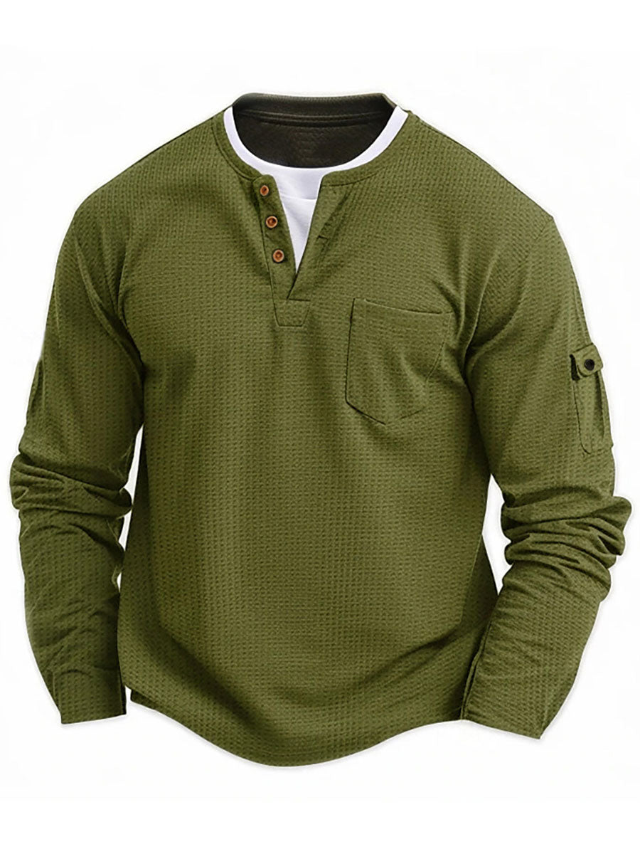 Men's V-neck Autumn and Winter Stitching Long-sleeved T-shirt