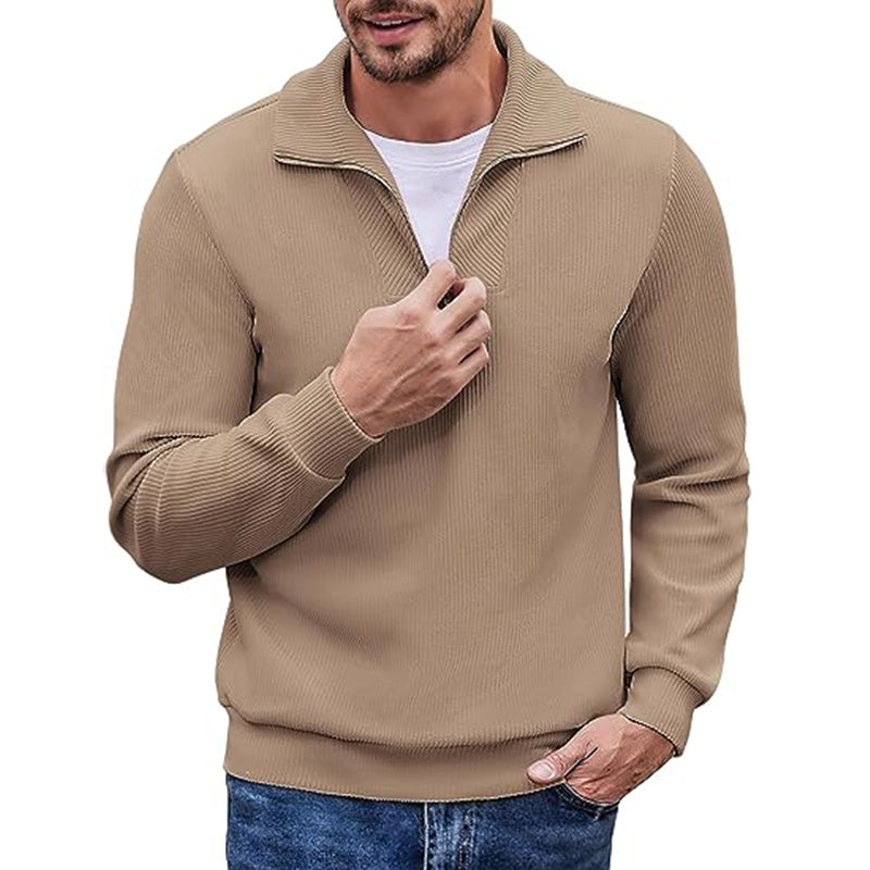 Men's New Polo Neck Quarter Zip Sport Long Sleeve Sweater