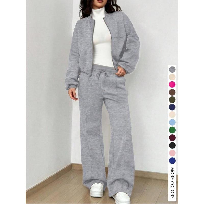 Women's Casual Striped Long Sleeve Zipper Jacket and Pants Set, All Seasons