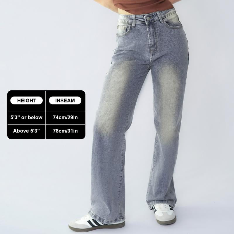 Women's Slouchy Denim High Waist Multi-Pocket Wide Leg Jeans