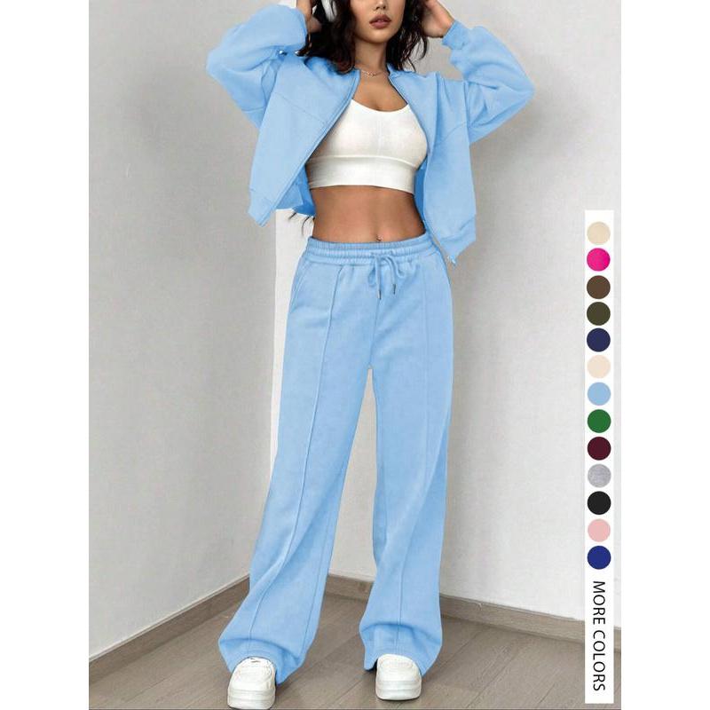 Women's Casual Striped Long Sleeve Zipper Jacket and Pants Set, All Seasons