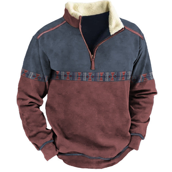 Aztec Quarter Zip Color Contrast Sweatshirt