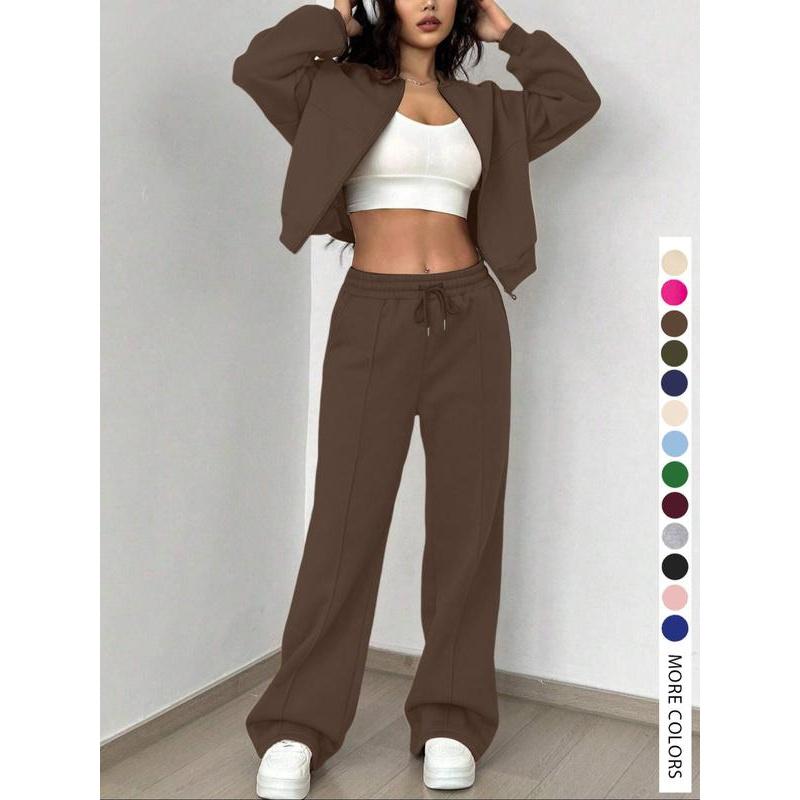 Women's Casual Striped Long Sleeve Zipper Jacket and Pants Set, All Seasons