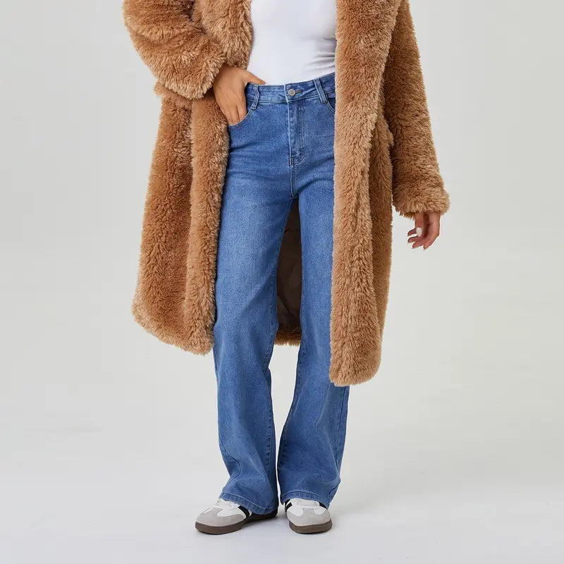 Women's Slouchy Denim High Waist Multi-Pocket Wide Leg Jeans