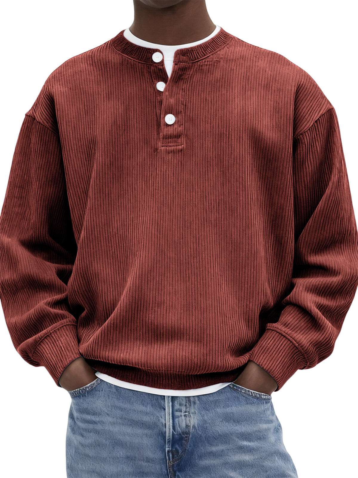 Men’s Corduroy Ribbed Henley Pullover – Comfortable, Stylish & Warm for Men