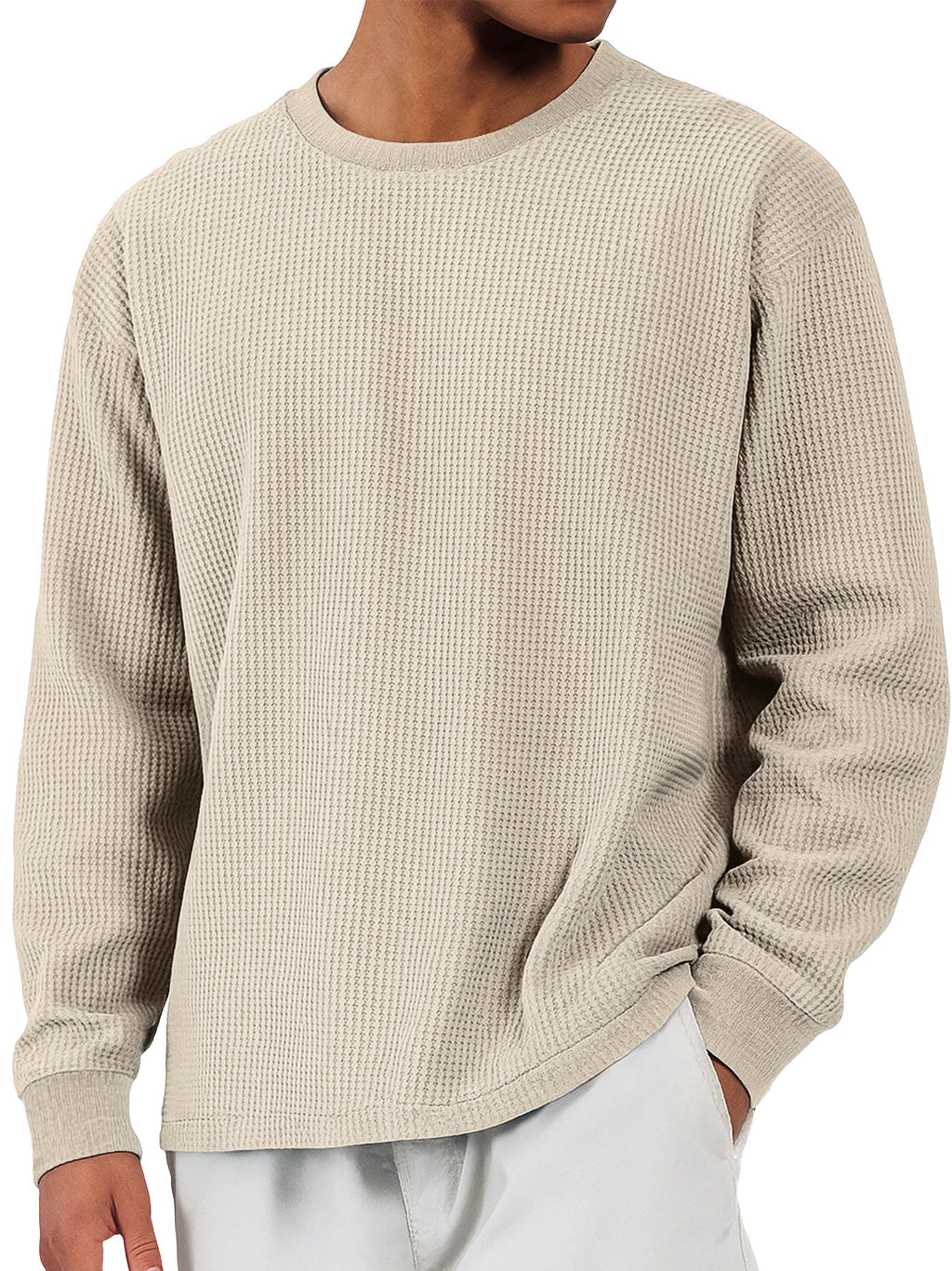 Men's Casual Waffle Crew Neck Comfortable Long Sleeve T-shirt