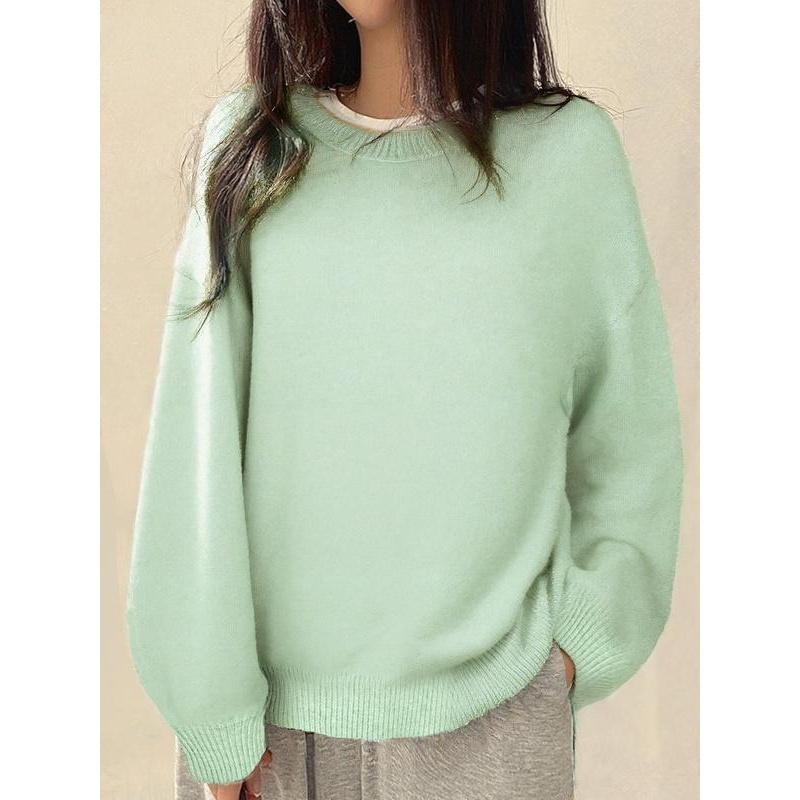 Women's Drop Shoulder Split Hem Sweater, Chic Casual Long Sleeve Round Neck Jumper