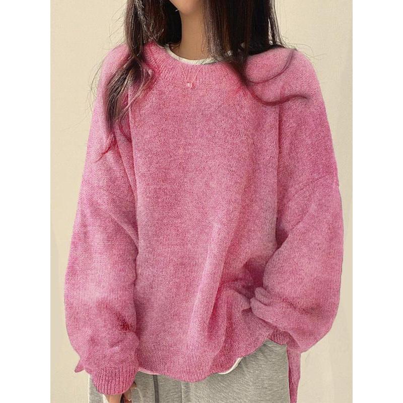 Women's Drop Shoulder Split Hem Sweater, Chic Casual Long Sleeve Round Neck Jumper