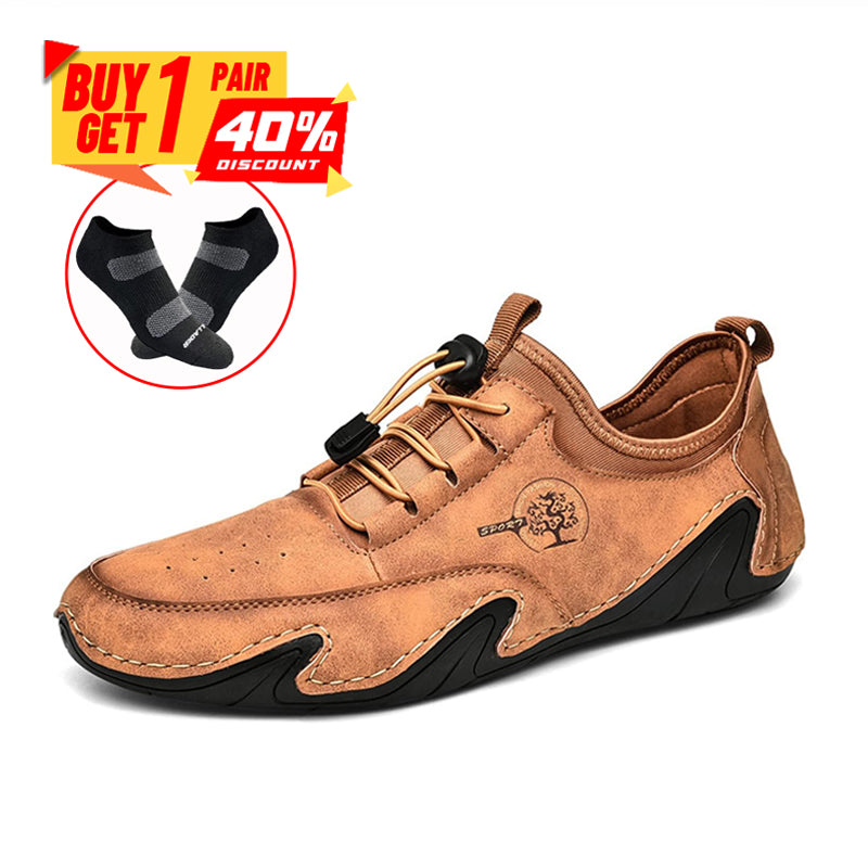Men Lightweight Comfy Leather Driving Shoes Non-Slip Casual Shoes Breathable Loafers
