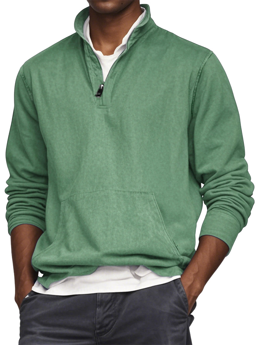 Men's Quarter Zip Pocket Washed Distressed Vintage Long Sleeve T-shirt