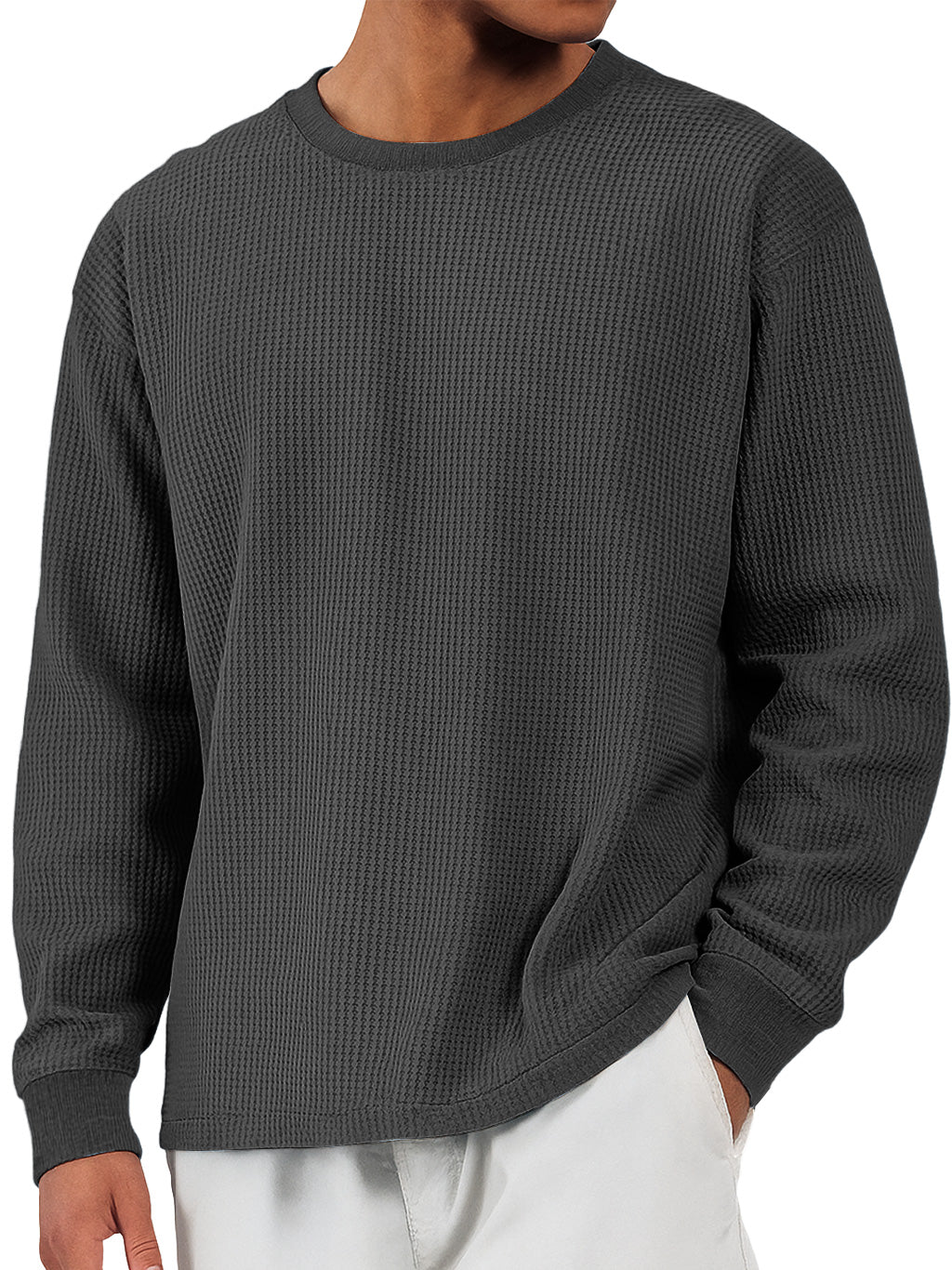 Men's Casual Waffle Crew Neck Comfortable Long Sleeve T-shirt
