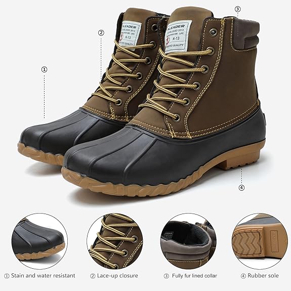 Mens Duck Boot | Waterproof Shell | Fur Lined Insulated Winter Snow Boot