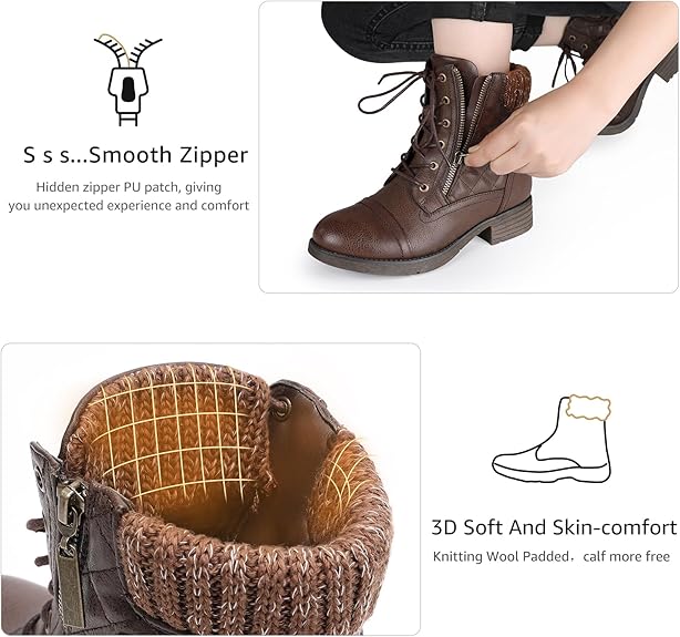 Women's Combat Boots Lace up Ankle Booties