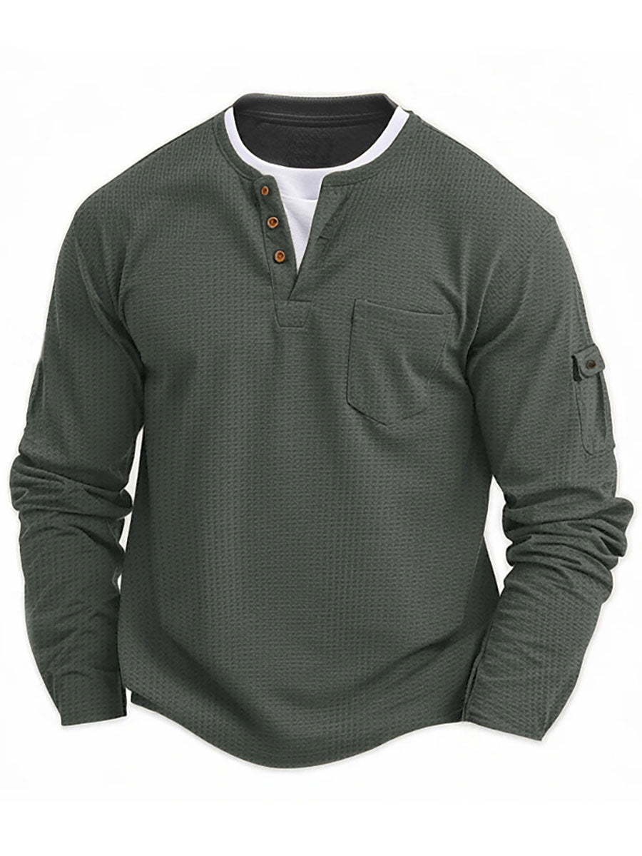 Men's V-neck Autumn and Winter Stitching Long-sleeved T-shirt