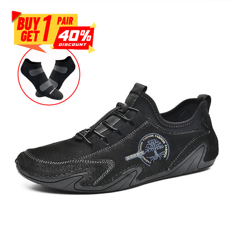 Men Lightweight Comfy Leather Driving Shoes Non-Slip Casual Shoes Breathable Loafers