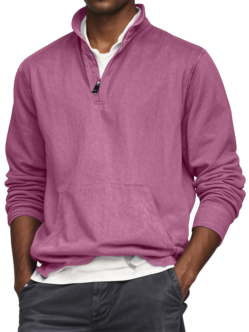 Men's Quarter Zip Pocket Washed Distressed Vintage Long Sleeve T-shirt